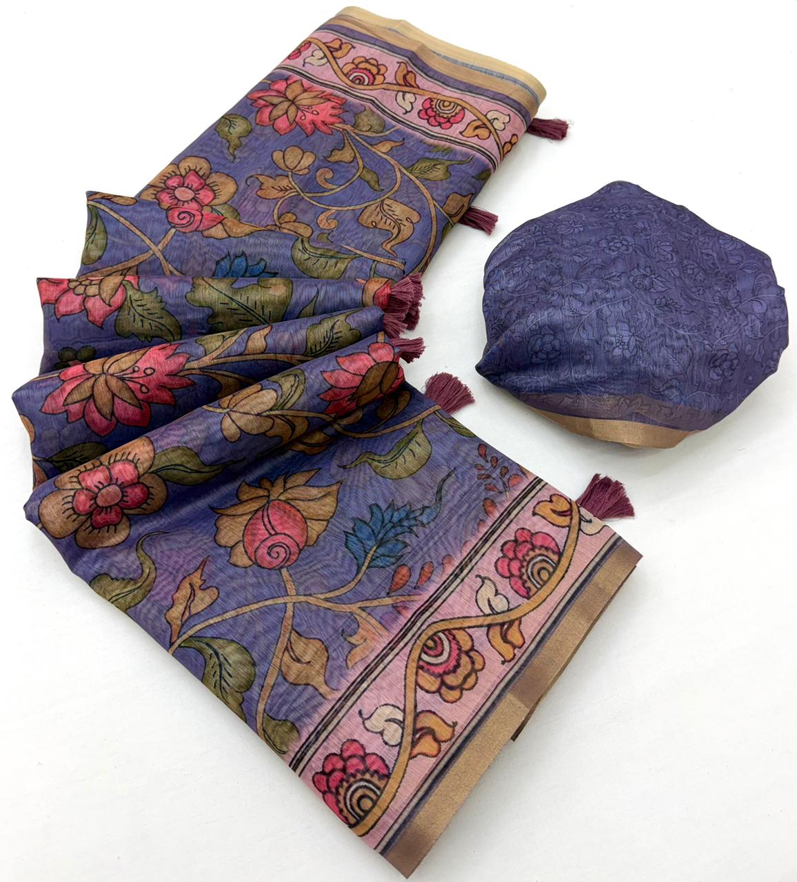 Kazari Series - Chanderi Linen Designer Print Saree