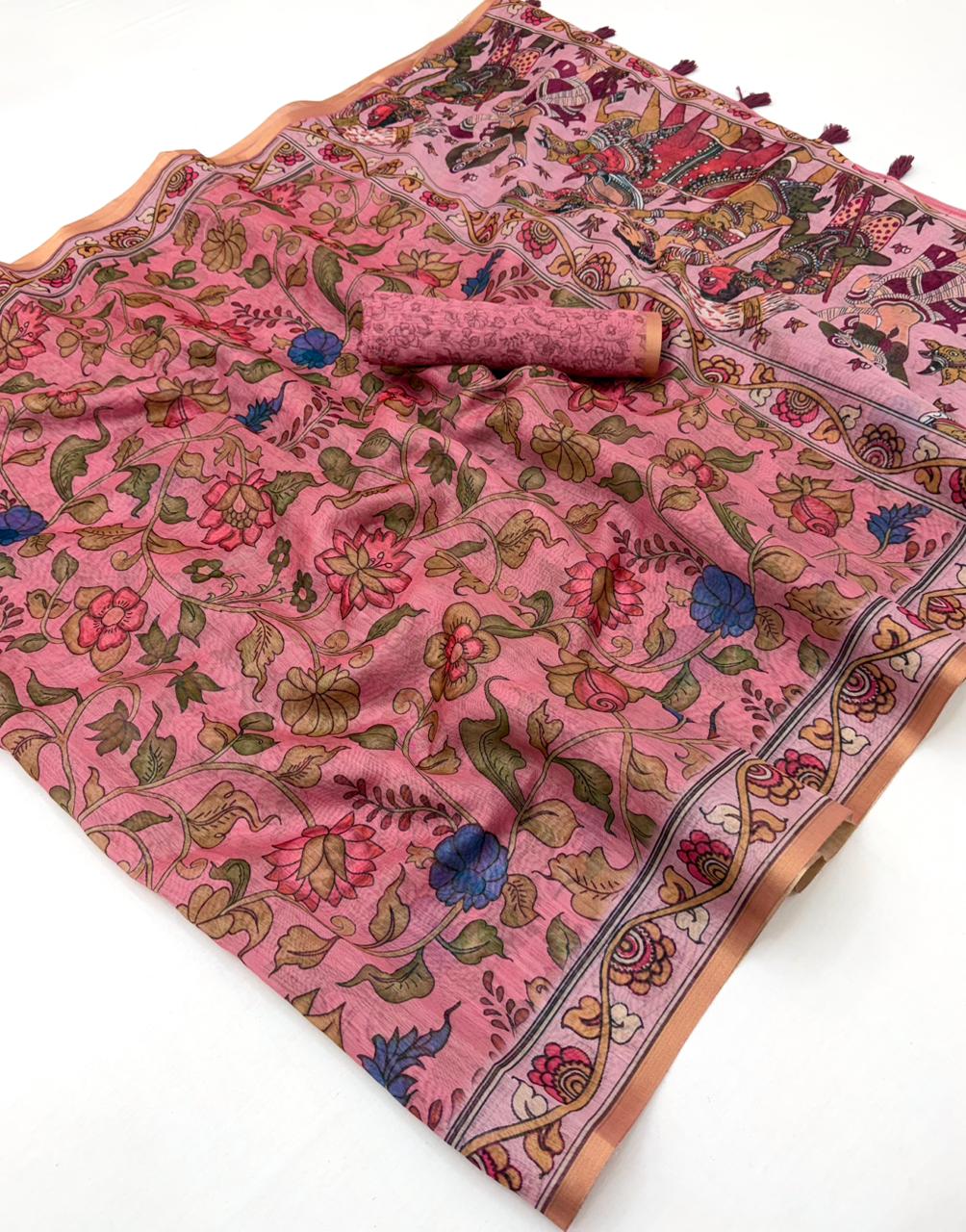 Kazari Series - Chanderi Linen Designer Print Saree