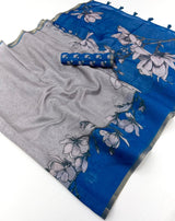 RajYog Kazari Series Chanderi Linen Saree - Designer Print & Weaving Border