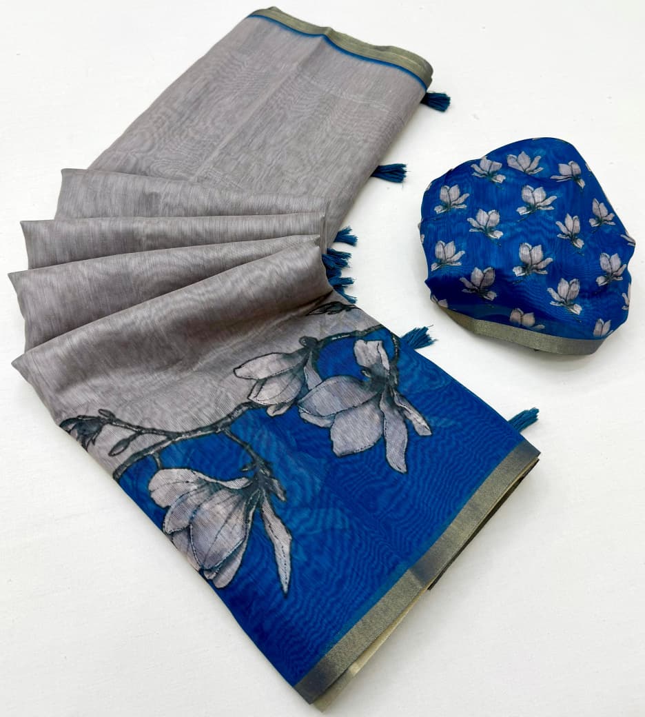 RajYog Kazari Series Chanderi Linen Saree - Designer Print & Weaving Border