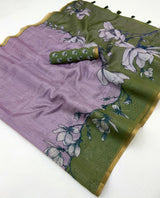 RajYog Kazari Series Chanderi Linen Saree - Designer Print & Weaving Border