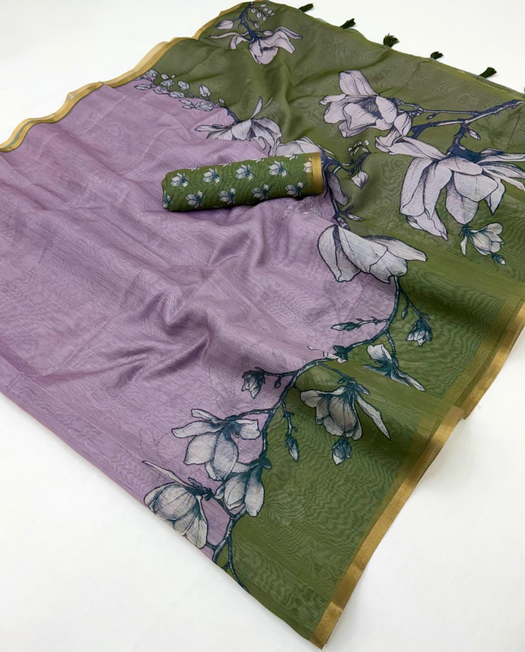 RajYog Kazari Series Chanderi Linen Saree - Designer Print & Weaving Border