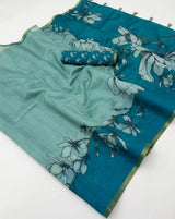 RajYog Kazari Series Chanderi Linen Saree - Designer Print & Weaving Border