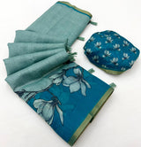 RajYog Kazari Series Chanderi Linen Saree - Designer Print & Weaving Border