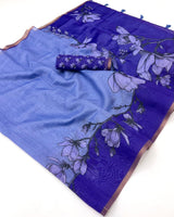 RajYog Kazari Series Chanderi Linen Saree - Designer Print & Weaving Border