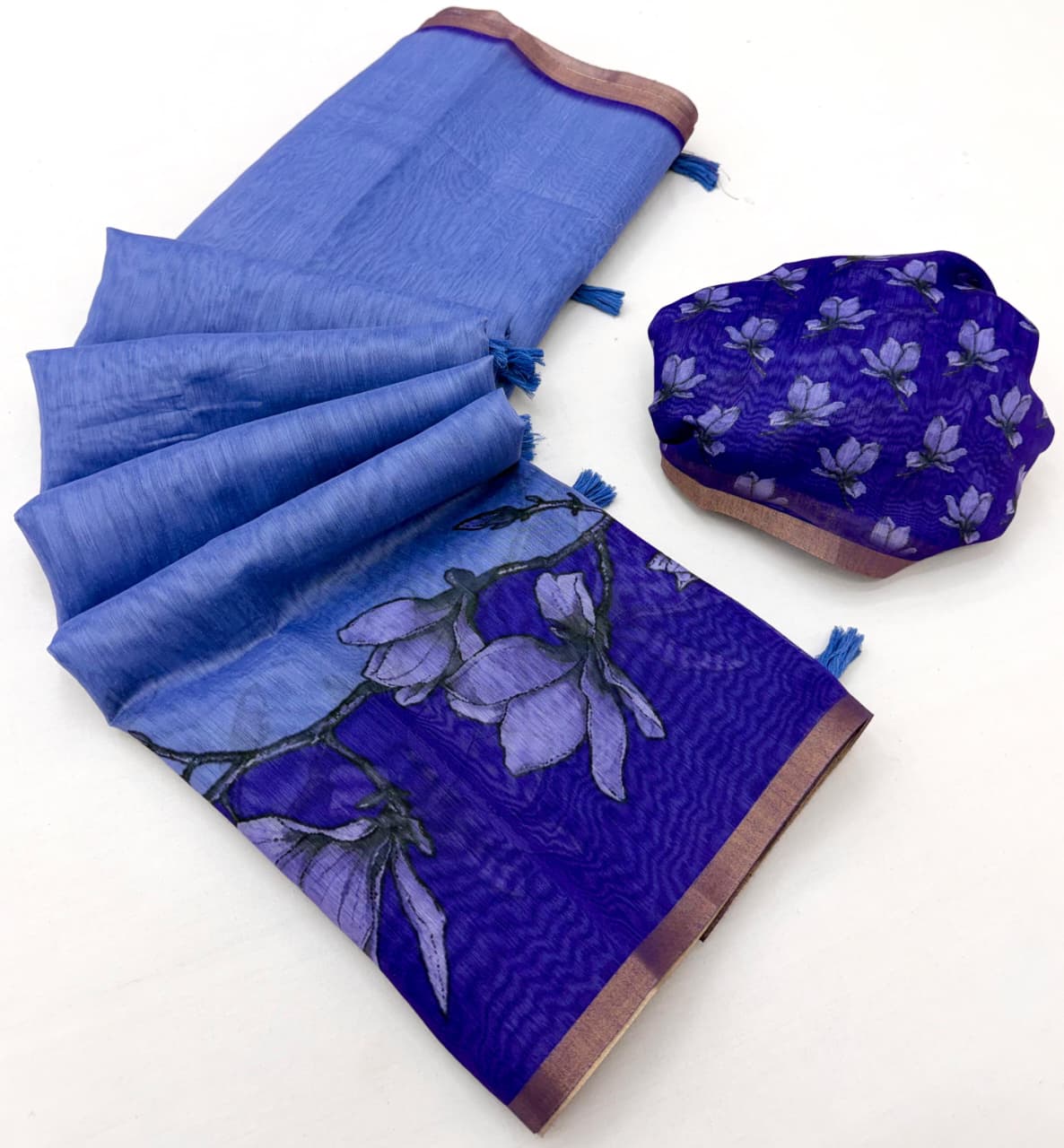 RajYog Kazari Series Chanderi Linen Saree - Designer Print & Weaving Border