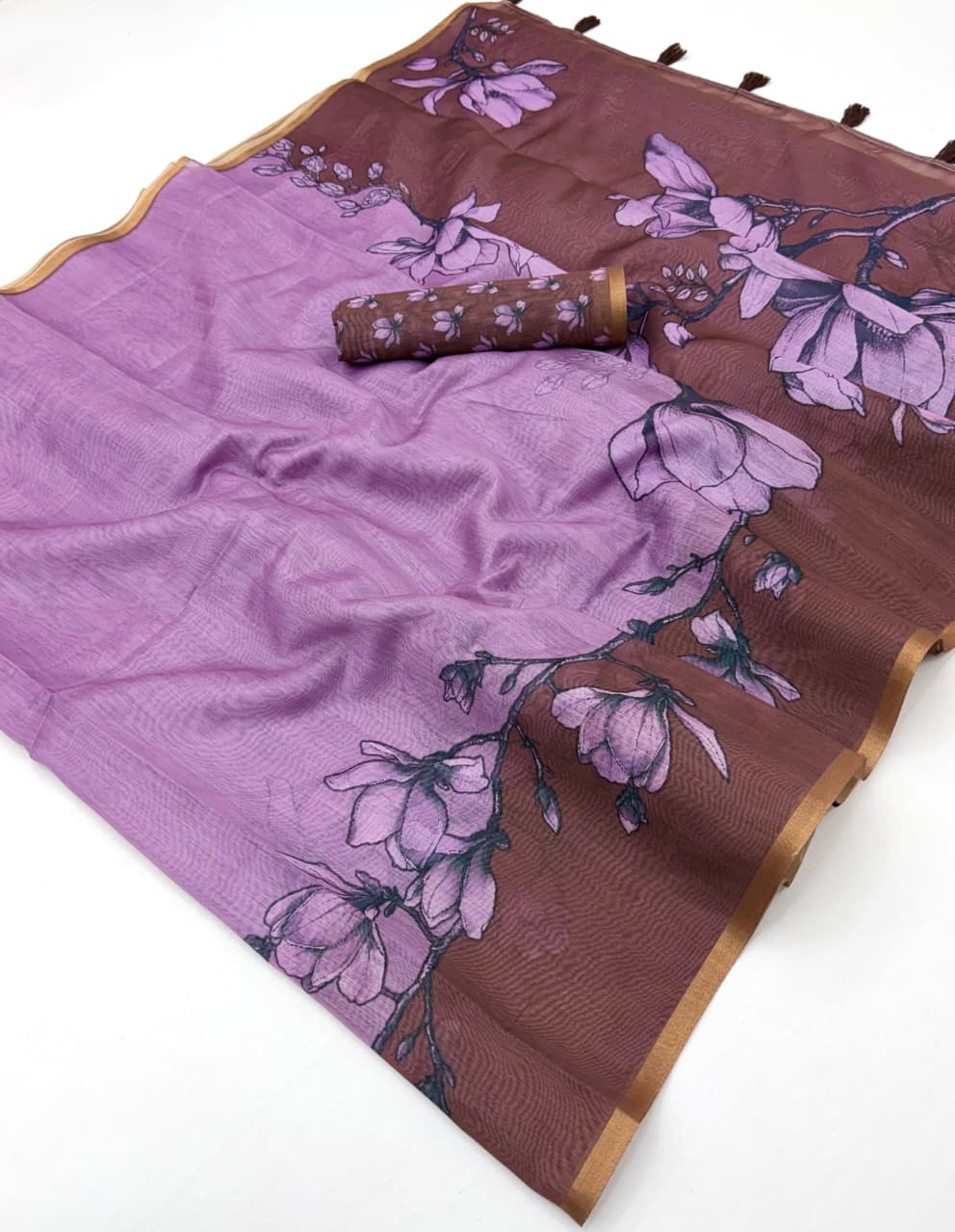 RajYog Kazari Series Chanderi Linen Saree - Designer Print & Weaving Border