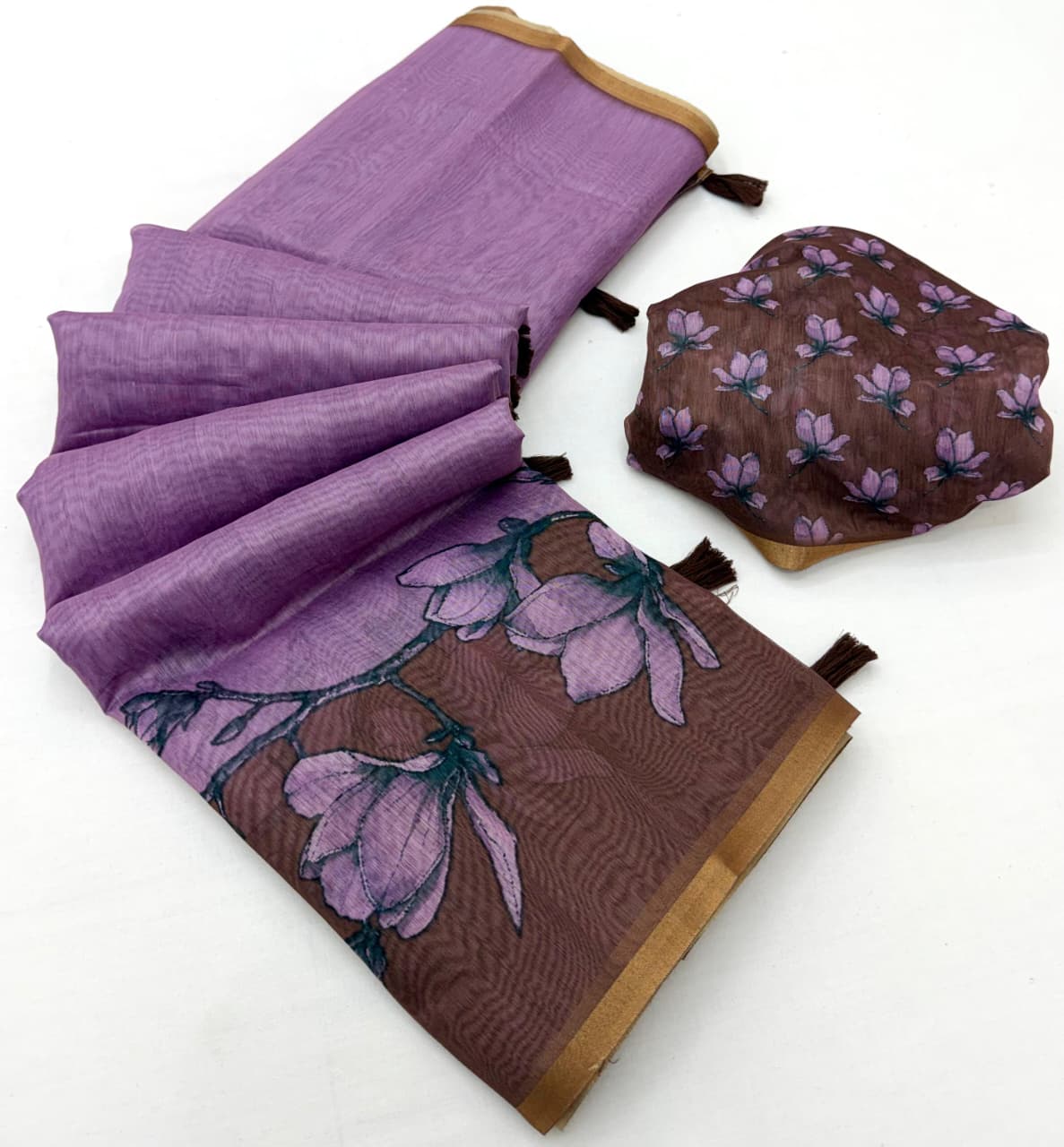 RajYog Kazari Series Chanderi Linen Saree - Designer Print & Weaving Border