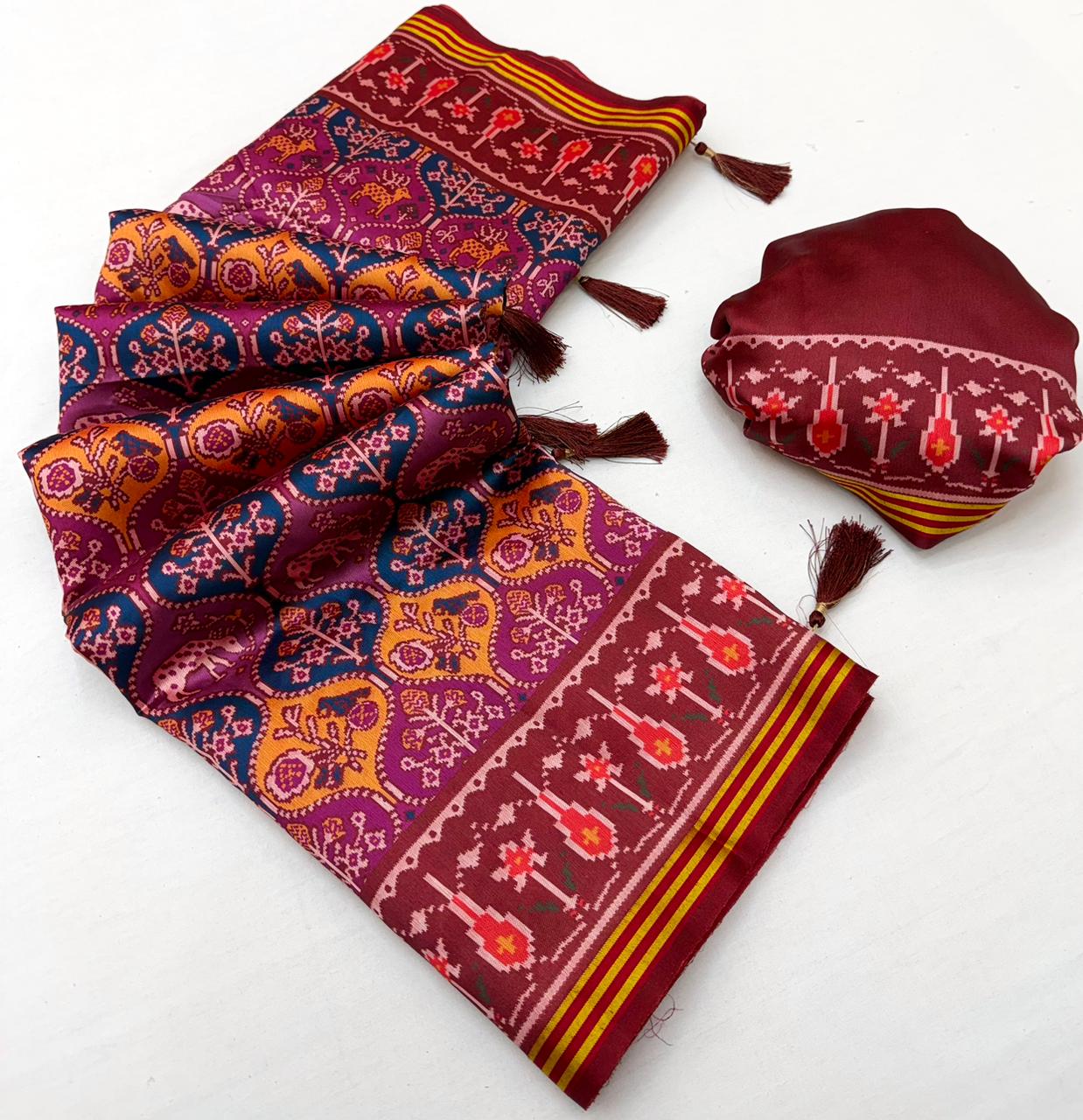 RajYog RajMata Pavitra Patola Silk Saree - Handloom Weaving Zari Border Lagadi Patta - M.R. Saree Emporium