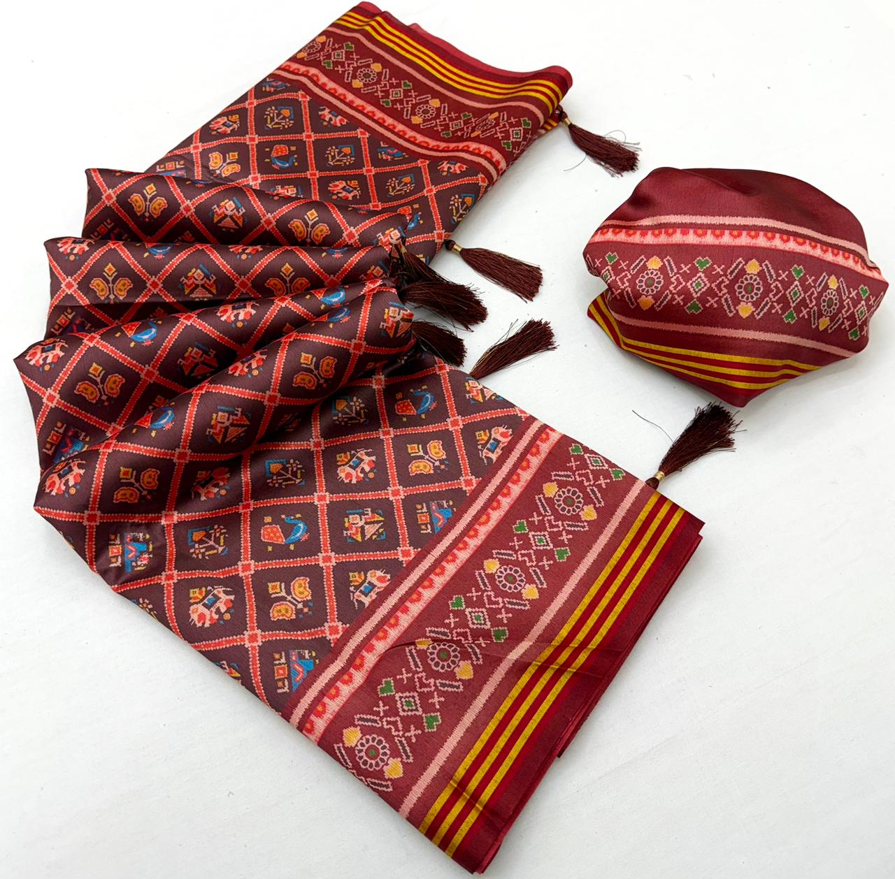 RajYog RajMata Pavitra Patola Silk Saree - Handloom Weaving Zari Border Lagadi Patta - M.R. Saree Emporium