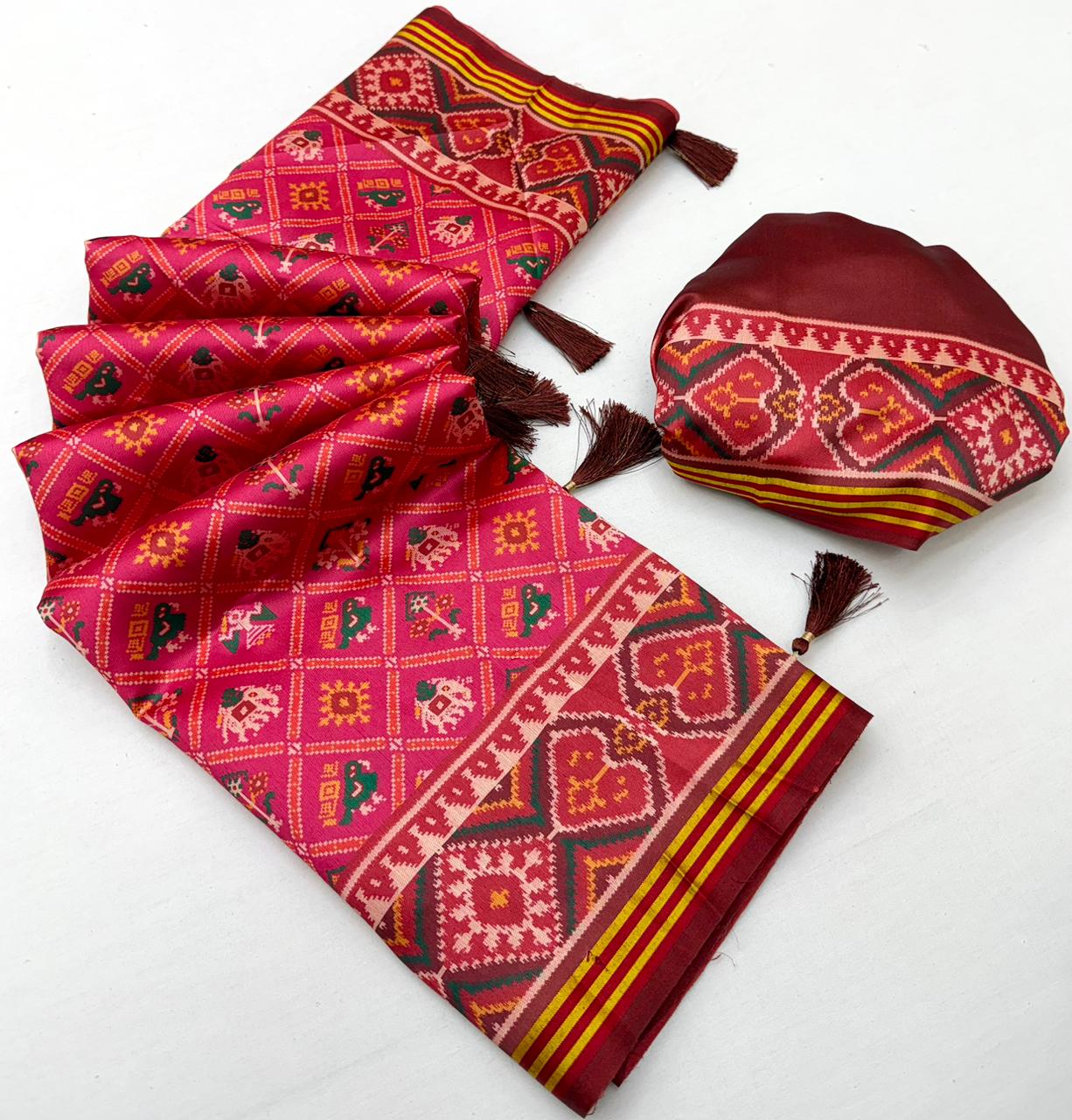 RajYog RajMata Pavitra Patola Silk Saree - Handloom Weaving Zari Border Lagadi Patta - M.R. Saree Emporium