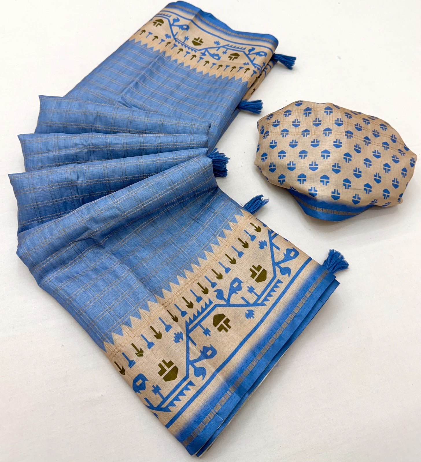 Kazari Series Charvi Tusser Saree with Zari Checks