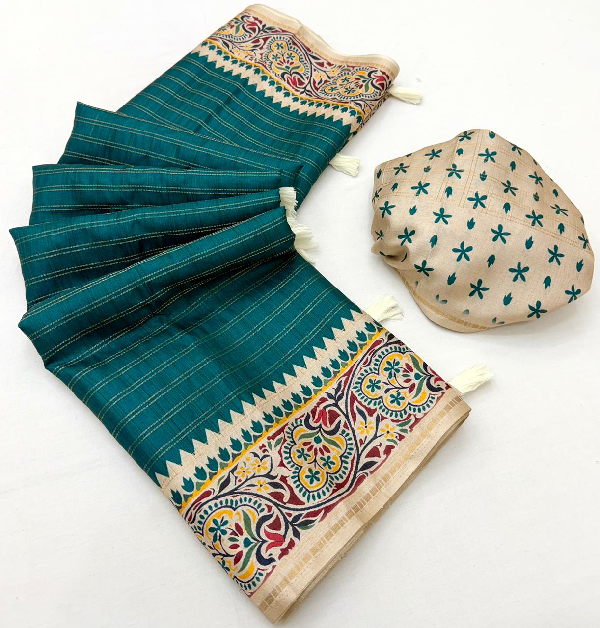 Kazari Series Charvi Tusser Saree with Zari Checks & Tassels