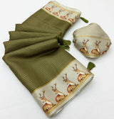 Chhavi Tusser Saree - Soft Tusser with Zari Checks & Tassels-4 Pcs Set.