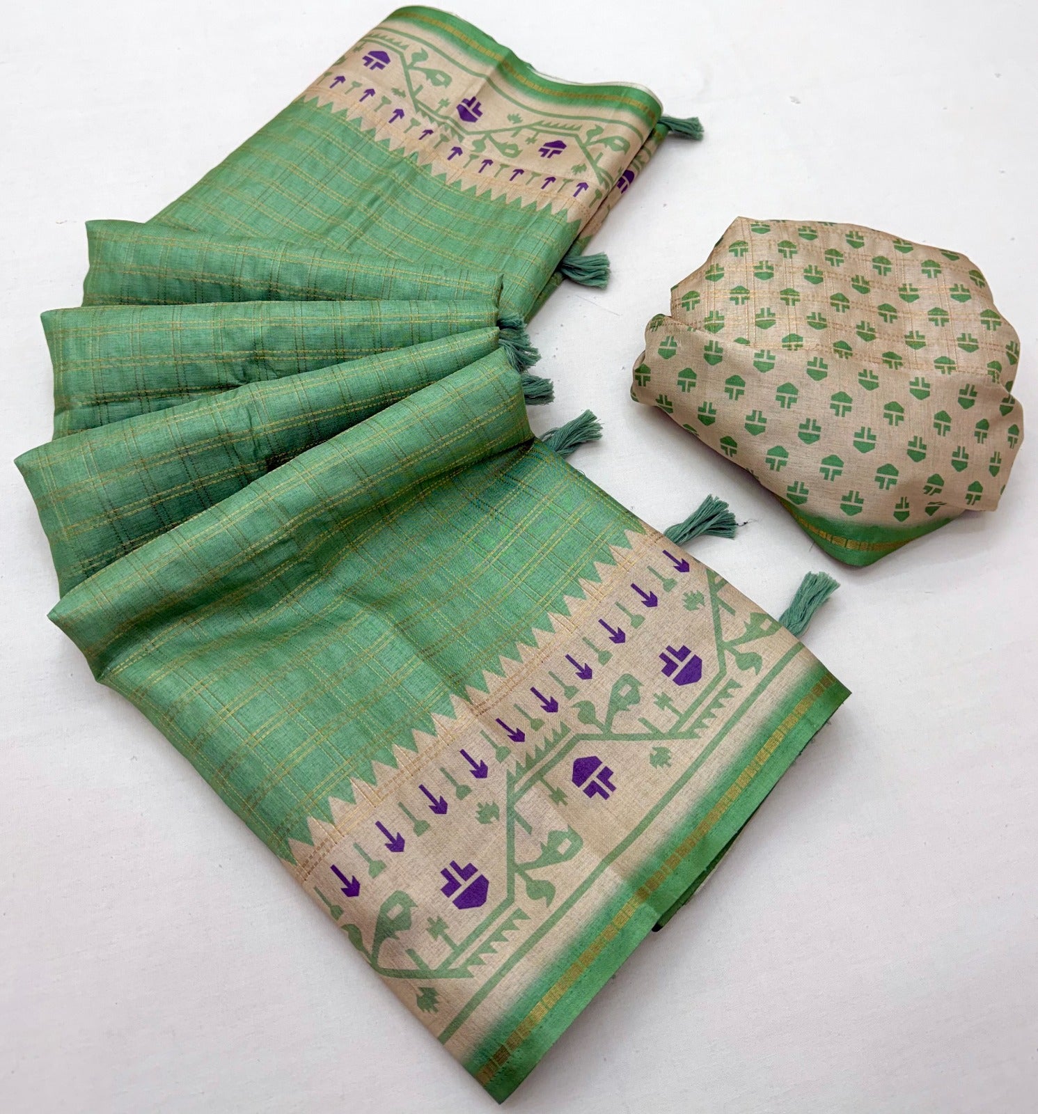 Kazari Series Charvi Tusser Saree with Zari Checks