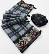 Charvi Tusser Saree with Kalamkari Pallu & Zari Checks- 6 Pcs Set.