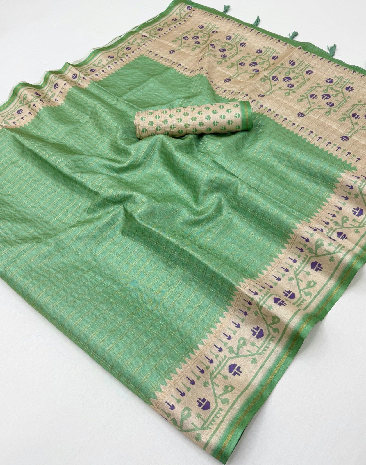 Kazari Series Charvi Tusser Saree with Zari Checks