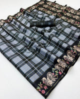 Charvi Tusser Saree with Kalamkari Pallu & Zari Checks- 6 Pcs Set.