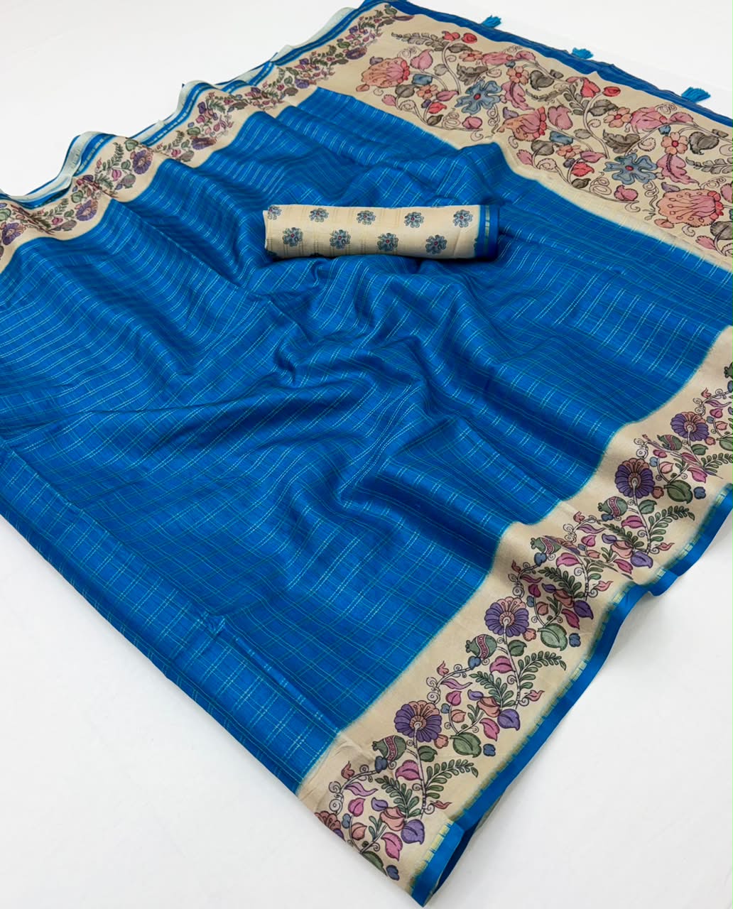 Charvi Tusser Saree with Kalamkari Pallu-6 Pcs Set.