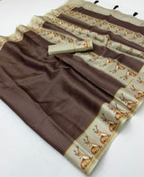 Chhavi Tusser Saree - Soft Tusser with Zari Checks & Tassels-4 Pcs Set.