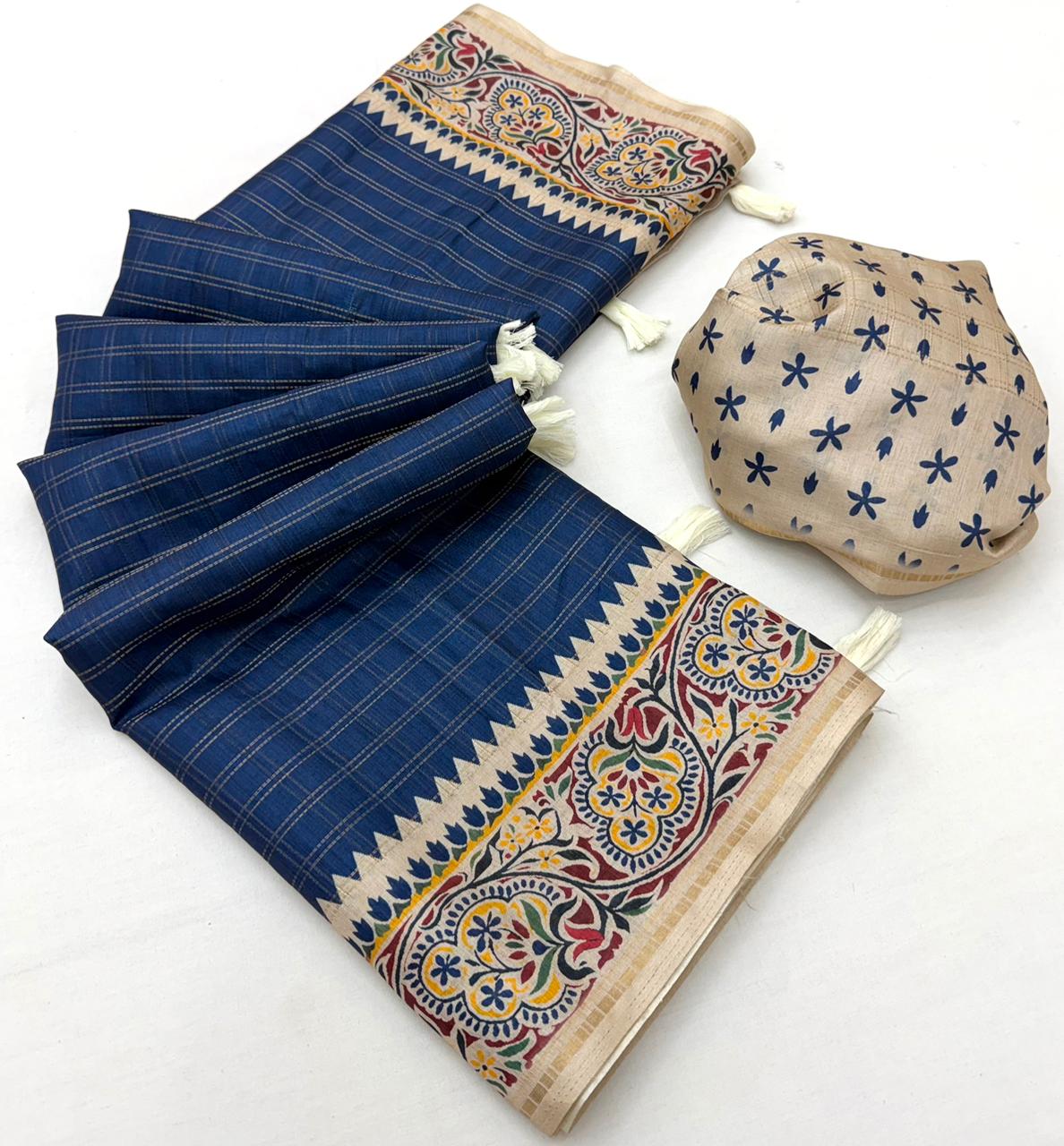 Kazari Series Charvi Tusser Saree with Zari Checks & Tassels