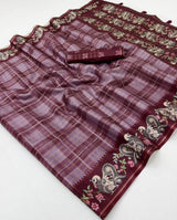 Charvi Tusser Saree with Kalamkari Pallu & Zari Checks- 6 Pcs Set.