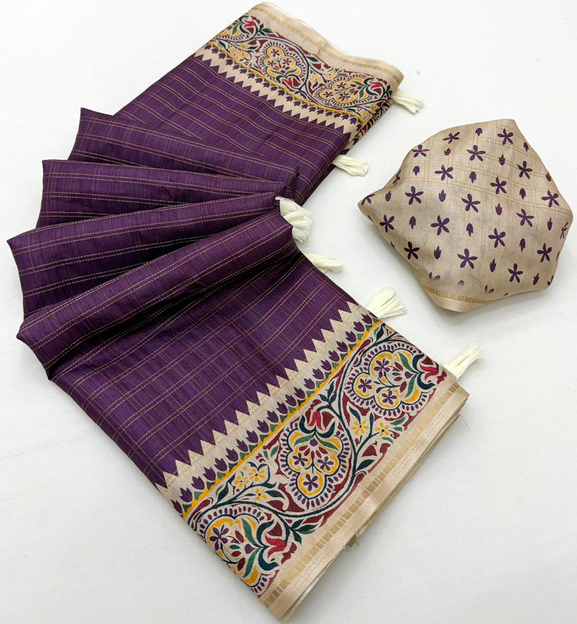 Kazari Series Charvi Tusser Saree with Zari Checks & Tassels