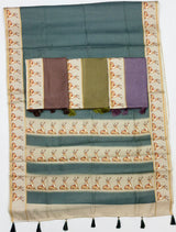 Chhavi Tusser Saree - Soft Tusser with Zari Checks & Tassels-4 Pcs Set.