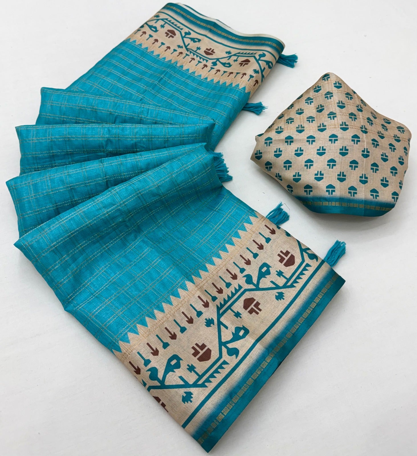 Kazari Series Charvi Tusser Saree with Zari Checks