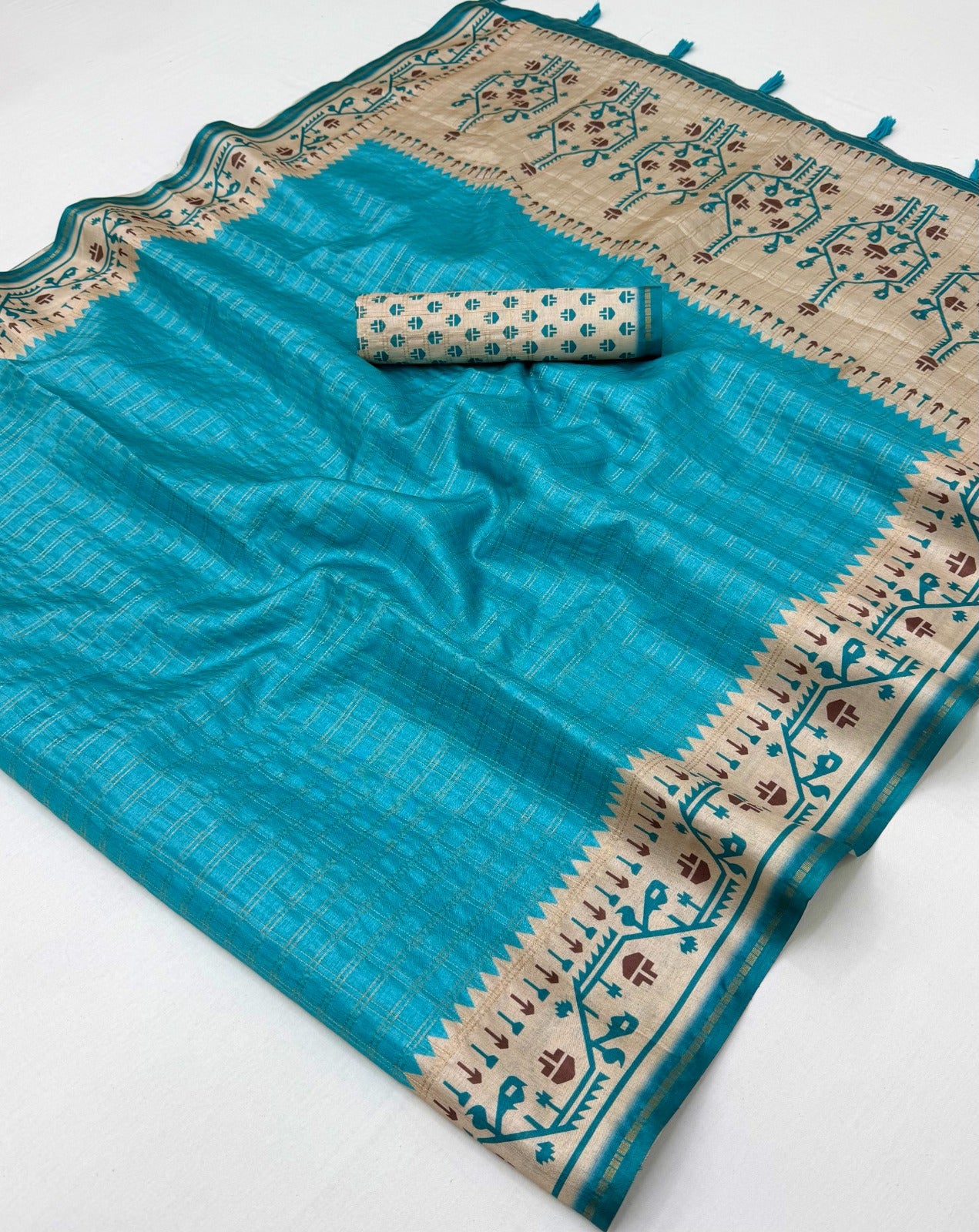 Kazari Series Charvi Tusser Saree with Zari Checks