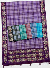 Charvi Tusser Saree with Kalamkari Pallu & Zari Checks- 6 Pcs Set.