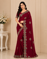 Heavy Embroidered Georgette Saree Set with Designer Border (4 Colors) Wedding & Party Wear - M.R. Saree Emporium