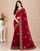 Heavy Embroidered Georgette Saree Set with Designer Border (4 Colors) Wedding & Party Wear - M.R. Saree Emporium