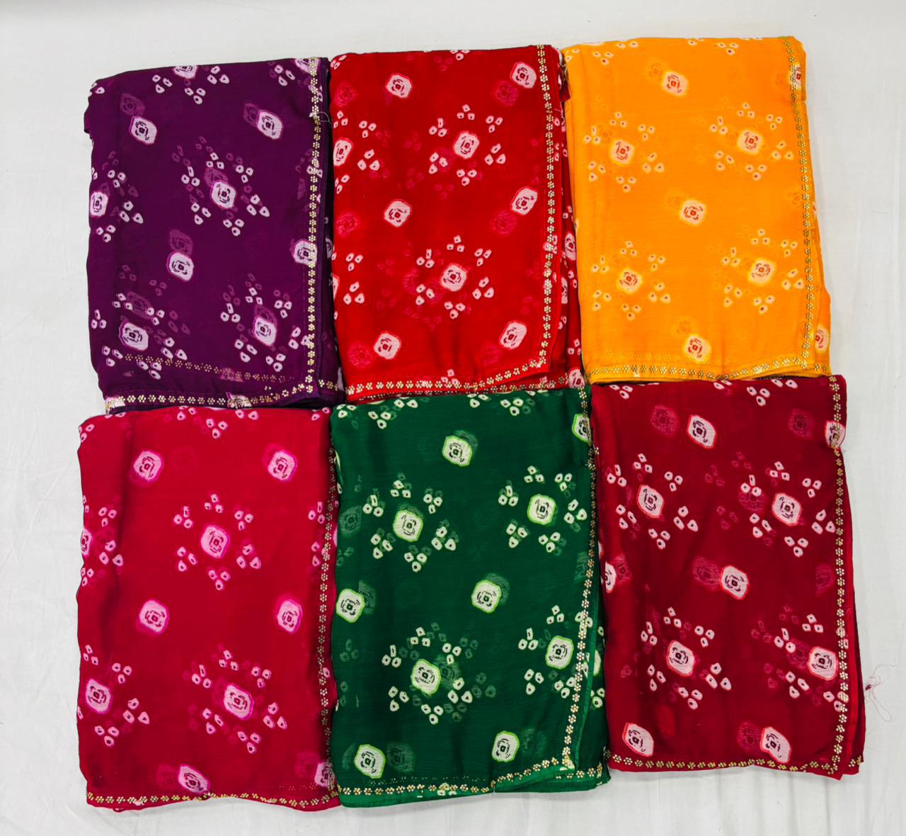 Printed Chiffon -03 Saree with Floral Design-6 PCS Set – M.R. Saree Emporium