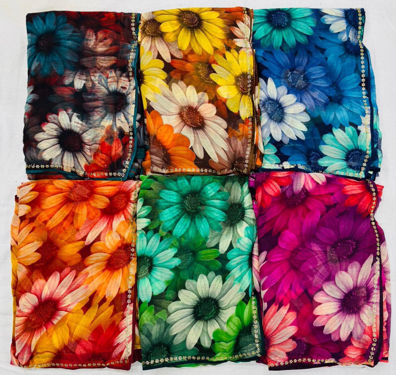 Printed Chiffon -05 Saree with Floral Design-6 PCS Set – M.R. Saree Emporium
