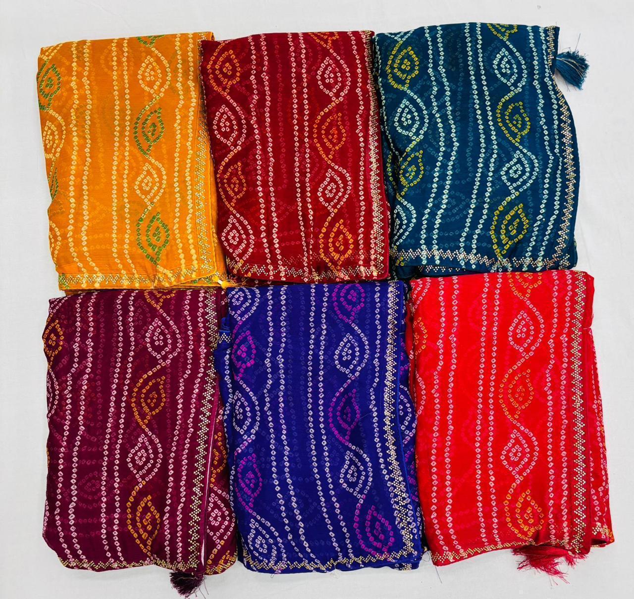 Printed Chiffon -07 Saree with Floral Design-6 PCS Set – M.R. Saree Emporium