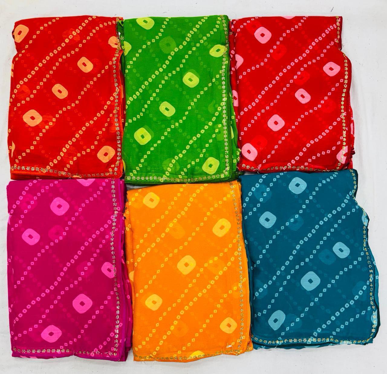 Printed Chiffon -09 Saree with Floral Design-6 PCS Set – M.R. Saree Emporium