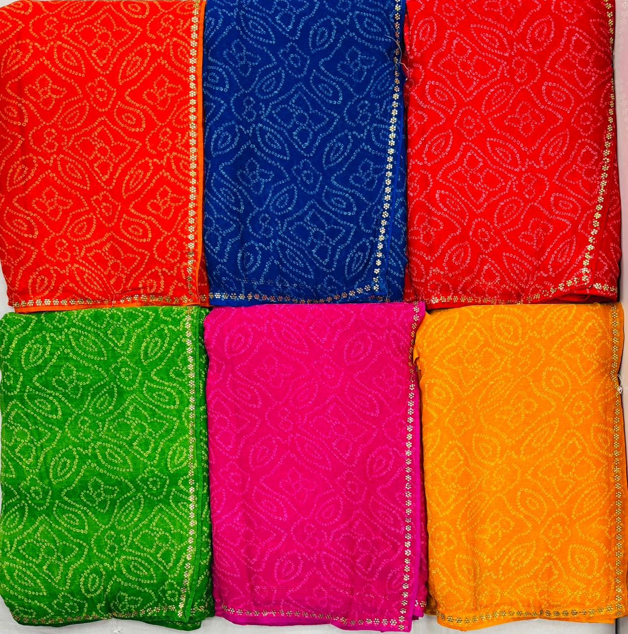 Printed Chiffon -11 Saree with Floral Design-6 PCS Set – M.R. Saree Emporium