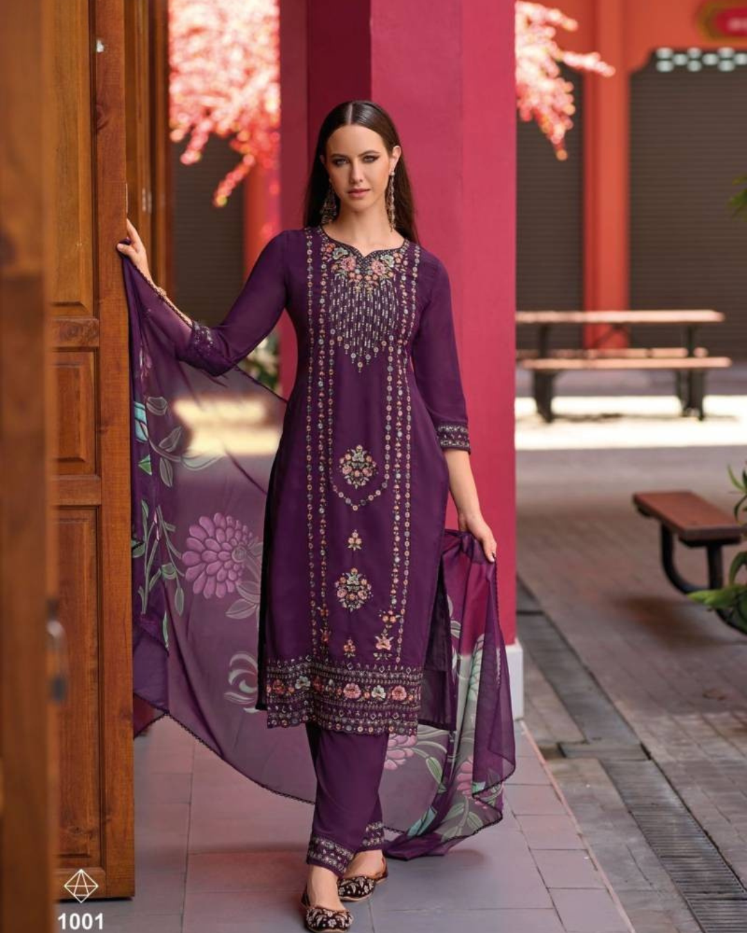 Clysi Sofiya Viscose Suit Set with Organza Dupatta (Set of 4 Designs) -M.R. Saree Emporium