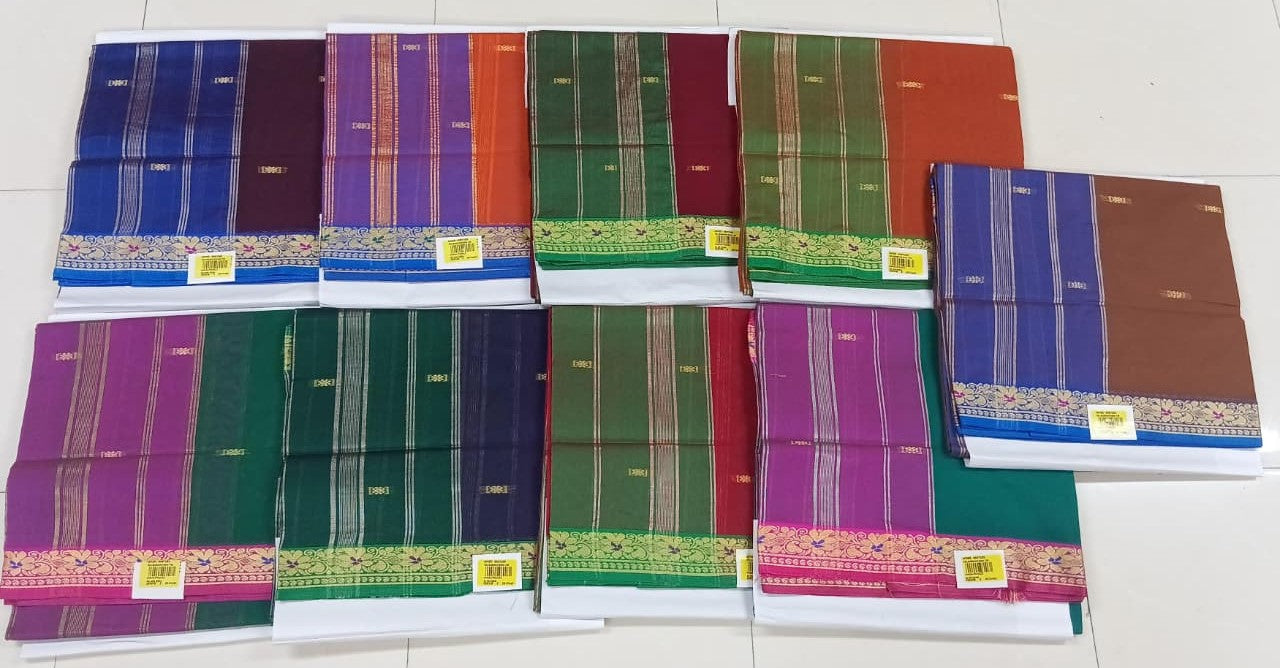 Premium Cotton Saree Collection with Traditional Woven Border 9 Pcs Set – M.R. Saree Emporium
