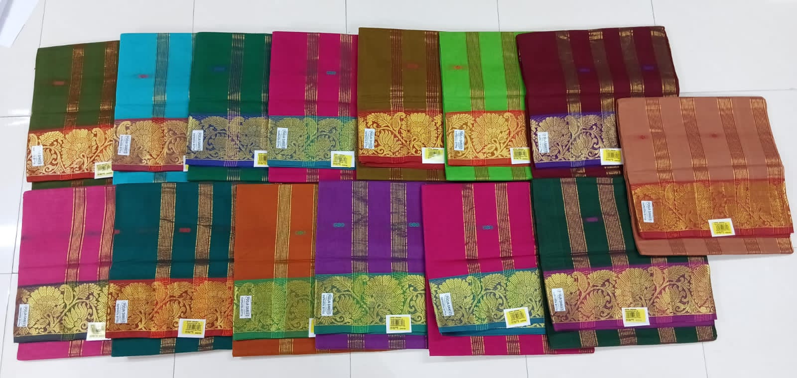 Premium Cotton Saree with Rich Golden Woven Border 14 Pcs Set – M.R. Saree Emporium