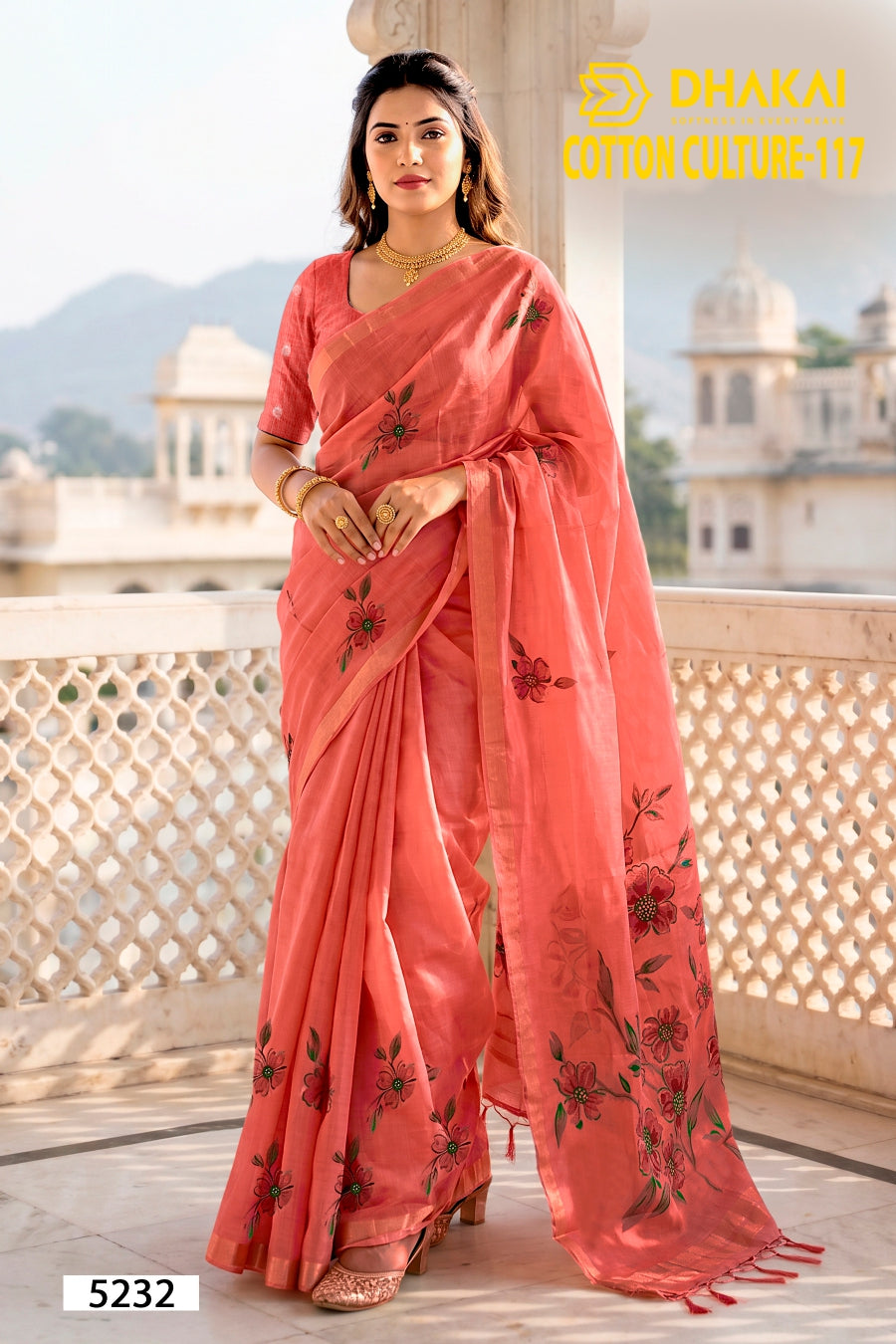 Cotton Culture-117 Premium Cotton Saree - 4 Pcs Set