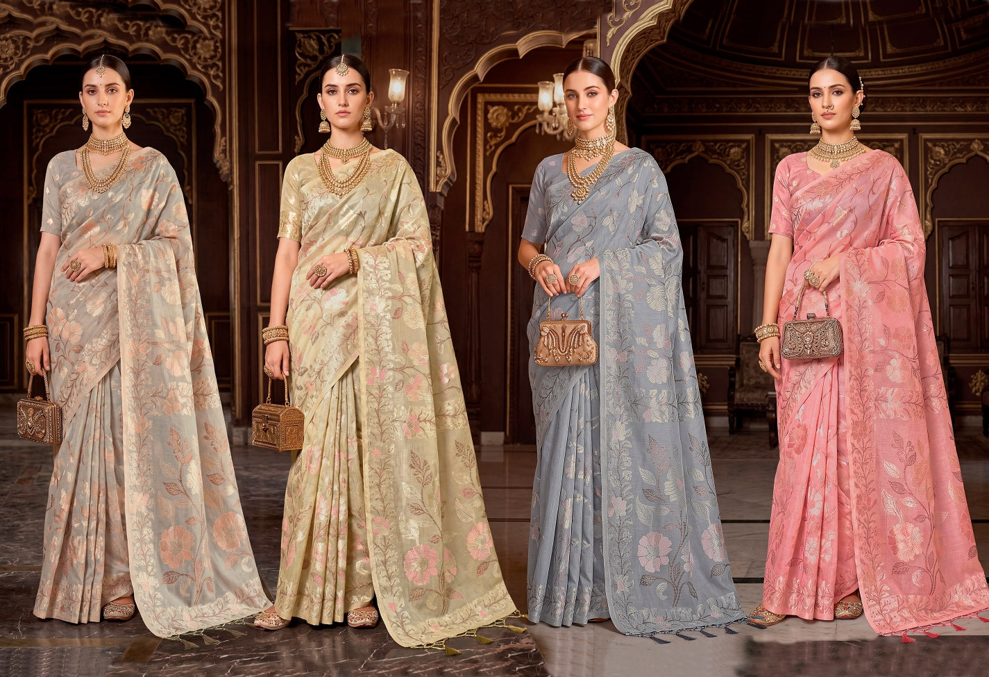 Cotton Culture-138 Premium Cotton Designer Saree - 4 Pcs Wholesale Set