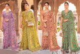 Cotton Culture-139 Printed Cotton Saree - 4 Pcs Set