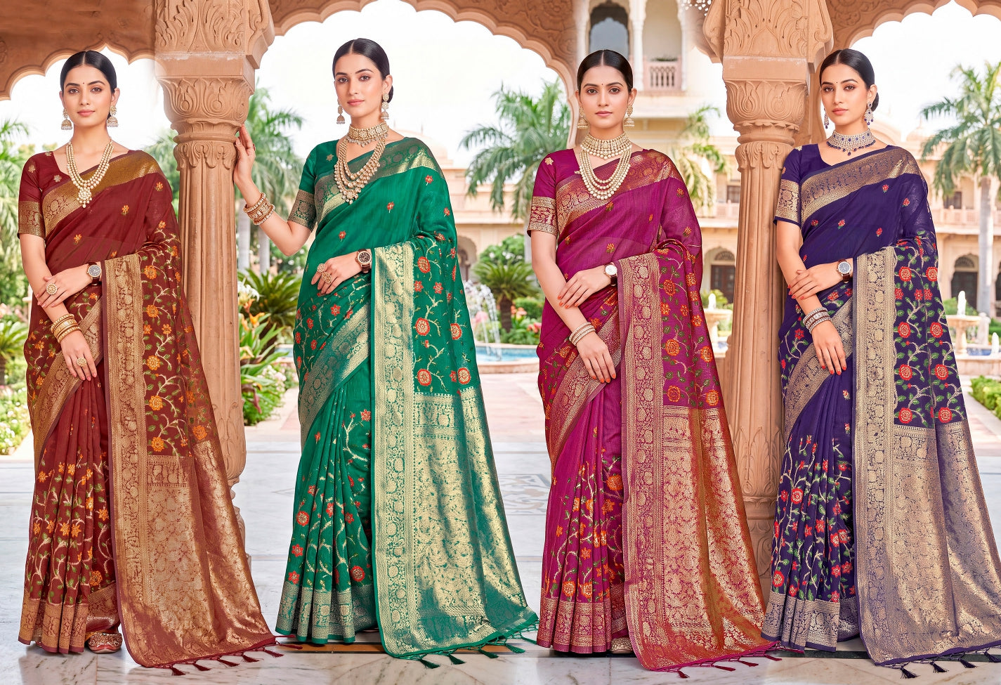 Cotton Culture-141 Premium Cotton Designer Saree - 4 Pcs Wholesale Set