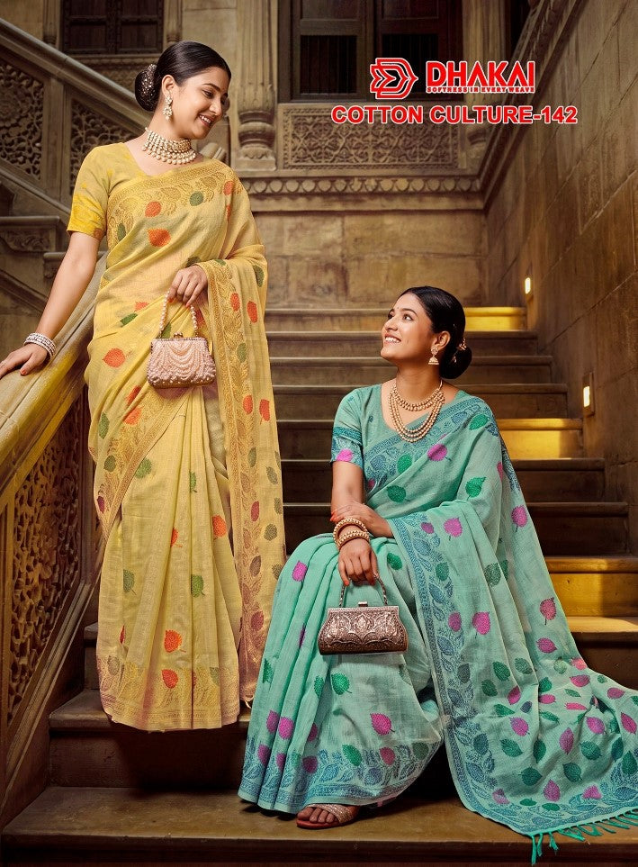 Dhakai Cotton Culture-142 Premium Cotton Saree - 4 Pcs Set