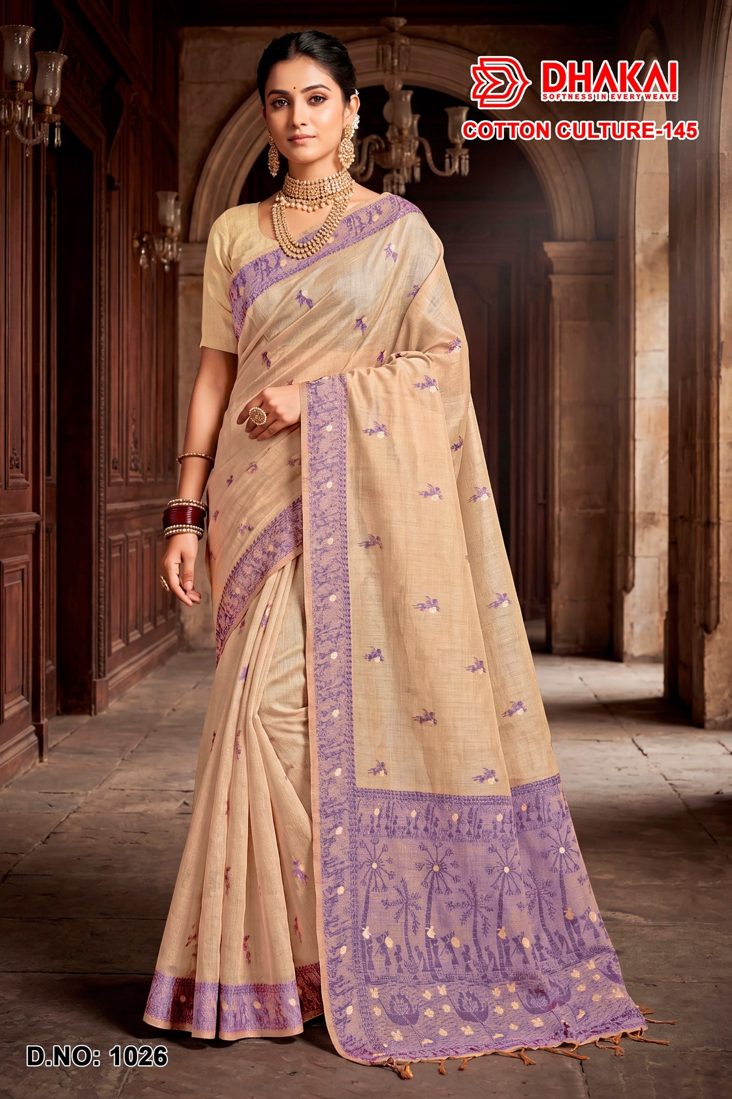 Dhakai Cotton Culture-145 Premium Cotton Saree - 4 Pcs Set