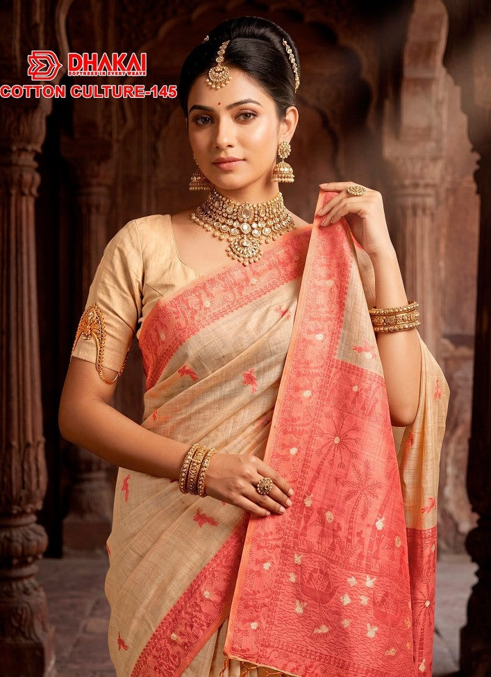 Dhakai Cotton Culture-145 Premium Cotton Saree - 4 Pcs Set