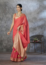 Women's Cotton Silk Saree with Zari Woven Border & Tassels