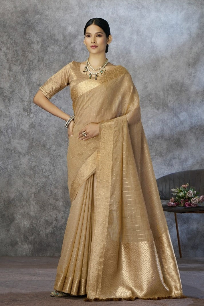 Women's Cotton Silk Saree with Zari Woven Border & Tassels